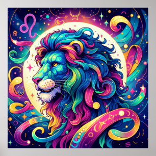 Poster Symbole Horoscope Leo   Art Lion coloré