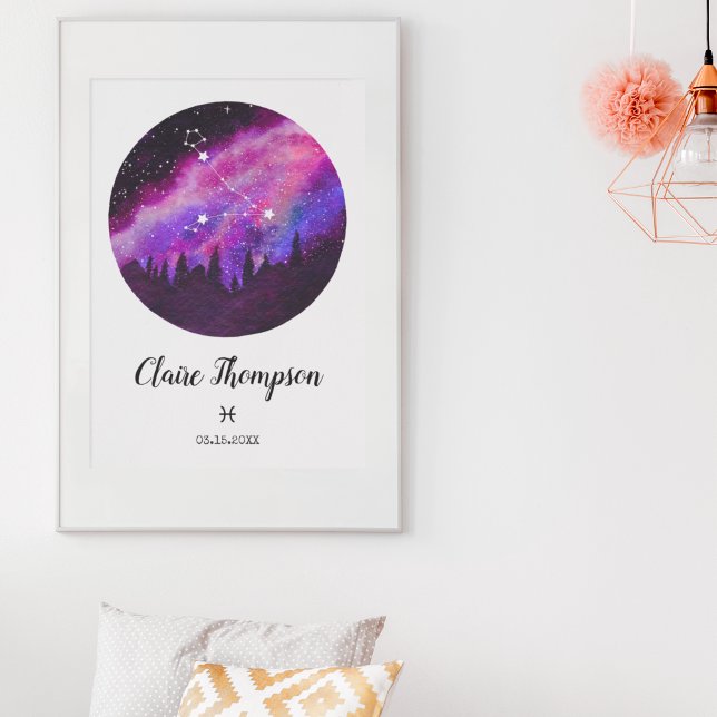 Poster Symbole Horoscope Poissons Constellation Rose (Créateur téléchargé)