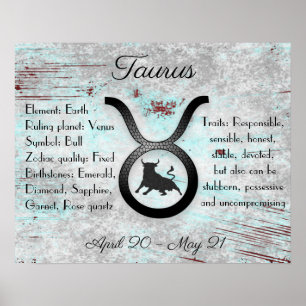 Poster Symbole Horoscope Taurus Bull Traits et Dates