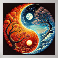 Symbole Intriqué du Yin-Yang Montrant le Feu et l'