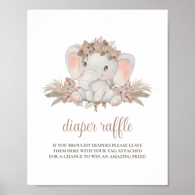 Poster SYMBOLE JOLIE Baby shower Eléphant Boho (Devant)