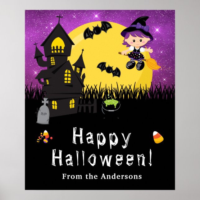 Poster SYMBOLE Joyeux Halloween Witch Purple Party (Devant)