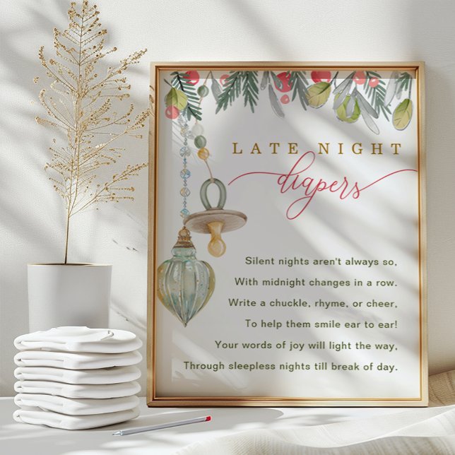 Poster SYMBOLE JOYEUX PETITS Baby showers DE LA NUIT TARD (Late Night Diaper Baby Shower Sign)