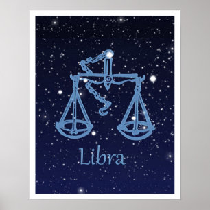 Poster Symbole Libra Constellation et Zodiac avec étoiles