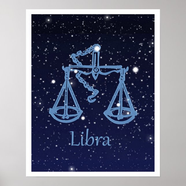 Poster Symbole Libra Constellation et Zodiac avec étoiles (Devant)