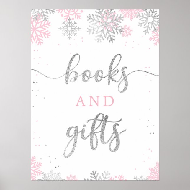 Poster Symbole Livre Et Cadeaux Pink Argent D'Hiver (Devant)