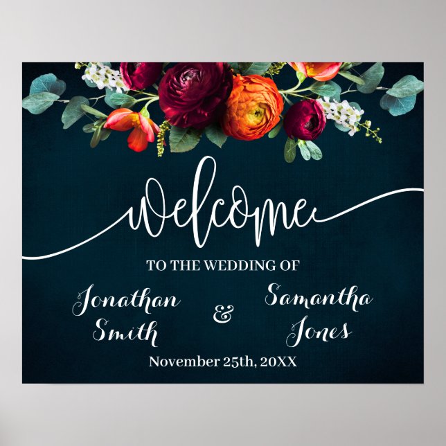 Poster Symbole mariage Bienvenue Vin Marine Bourgogne (Devant)