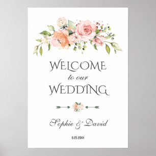 Poster Symbole Mariage d'accueil fleuri Blush Cream