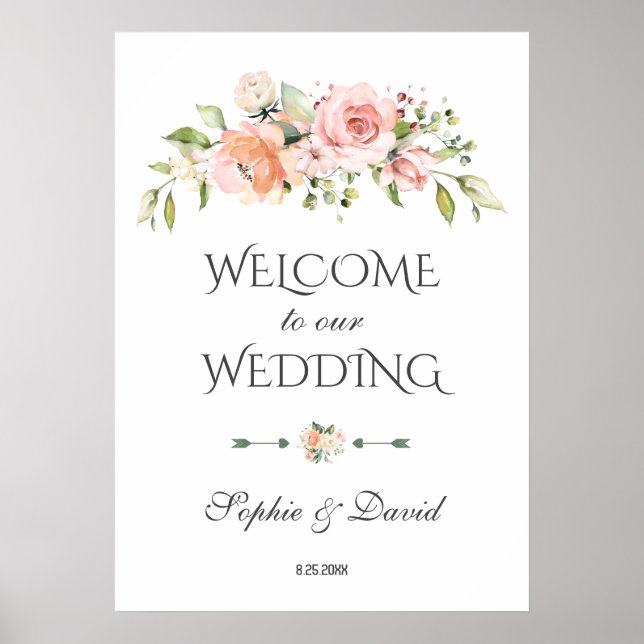 Poster Symbole Mariage d'accueil fleuri Blush Cream (Devant)