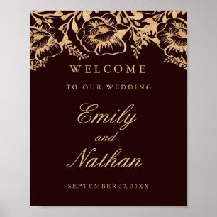 Poster SYMBOLE Mariage D'ACCUEIL OR Vintage Bourgogne Flo