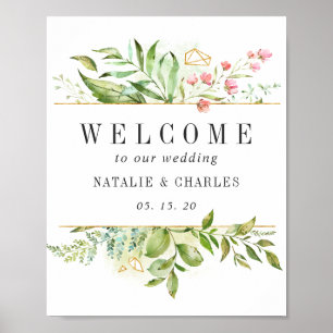 Poster Symbole Mariage d'accueil Wild Floral Green Folial