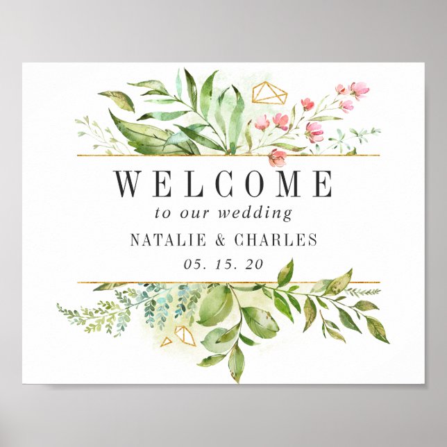 Poster Symbole Mariage d'accueil Wild Floral Green Folial (Devant)