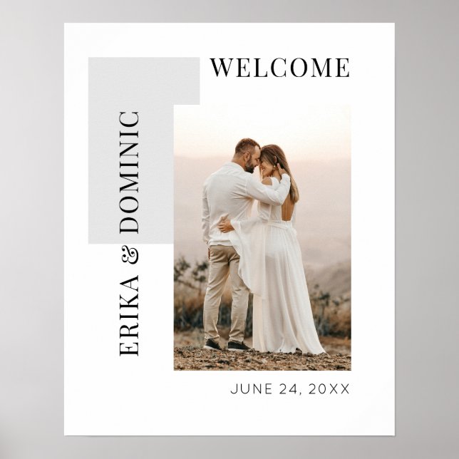 Poster Symbole Mariage de bienvenue moderne en gris photo (Devant)