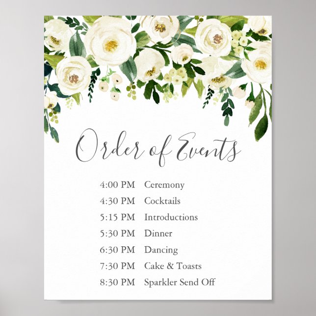 Poster Symbole Mariage de la verdure à fleurs blanches Or (Devant)