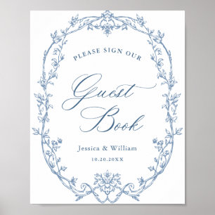 Poster SYMBOLE Mariage DU LIVRE D'HÔTE Bleu ORNÉ Victorie