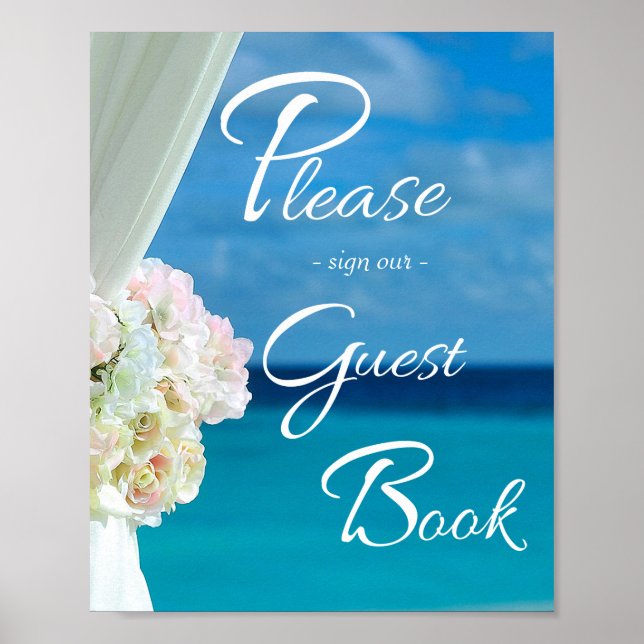 Poster SYMBOLE Mariage Élégant Floral Ocean Beach Summer (Devant)
