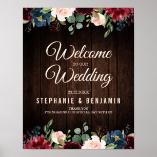 Poster SYMBOLE Mariage EN BOIS DE LA Marine Rouge Bourgog