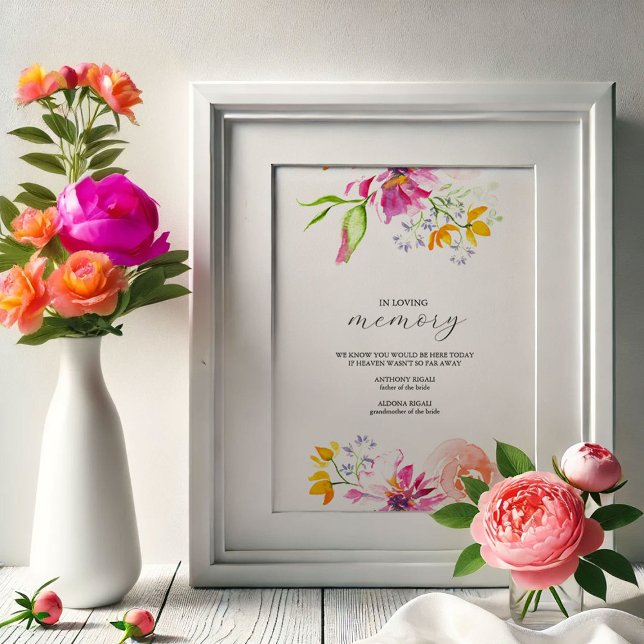 Poster SYMBOLE Mariage EN MÉMOIRE AMOUREUX Floral (Bold floral in Loving Memory sign watercolor art by Victoria Grigaliunas Do Tell A Belle)