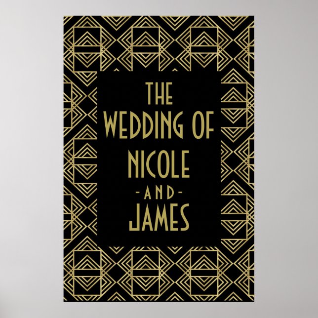 Poster Symbole Mariage en verre rétroactif Gold & Black A (Devant)
