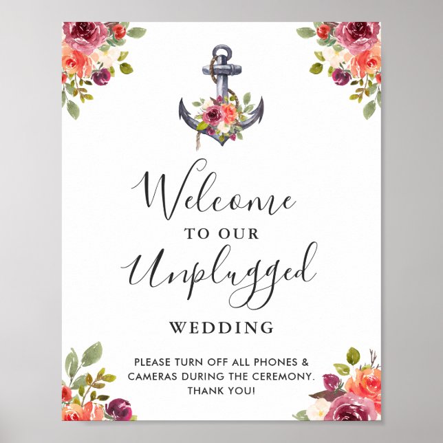 Poster SYMBOLE Mariage Floral Ancre nautique (Devant)