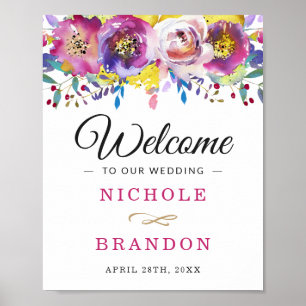 Poster SYMBOLE Mariage Floral Fuchsia Gold Watercolor Spr