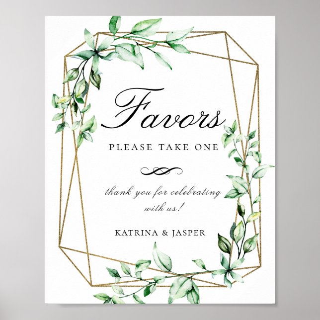Poster Symbole Mariage Géométrique Vert Or (Devant)