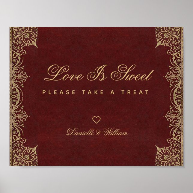 Poster SYMBOLE Mariage Love Is Sweet Burgundy Gold Candy  (Devant)