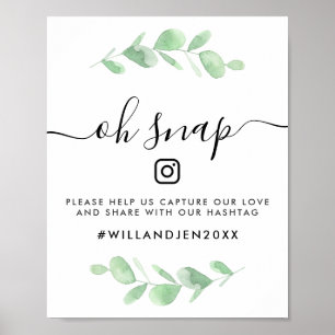 Poster SYMBOLE Mariage Oh Snap Hashtag Aquarelle Feuilles
