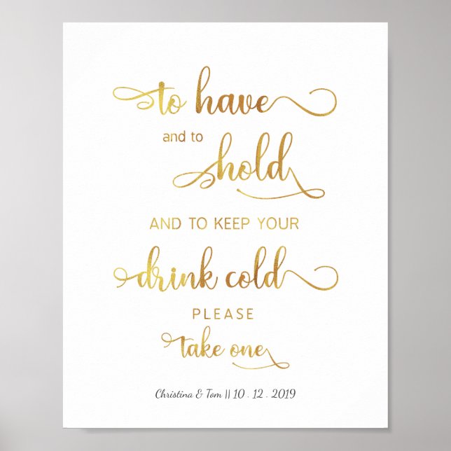 Poster Symbole Mariage or tendance "Gardez votre boisson  (Devant)
