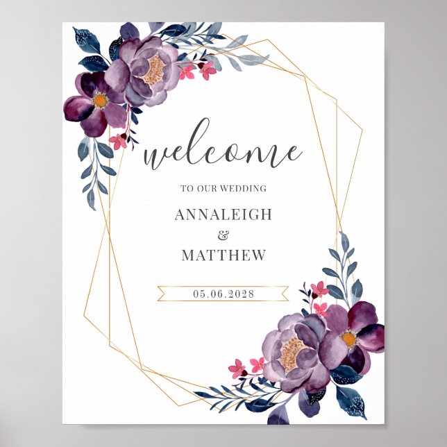 Poster Symbole Mariage végétal géométrique violet (Devant)