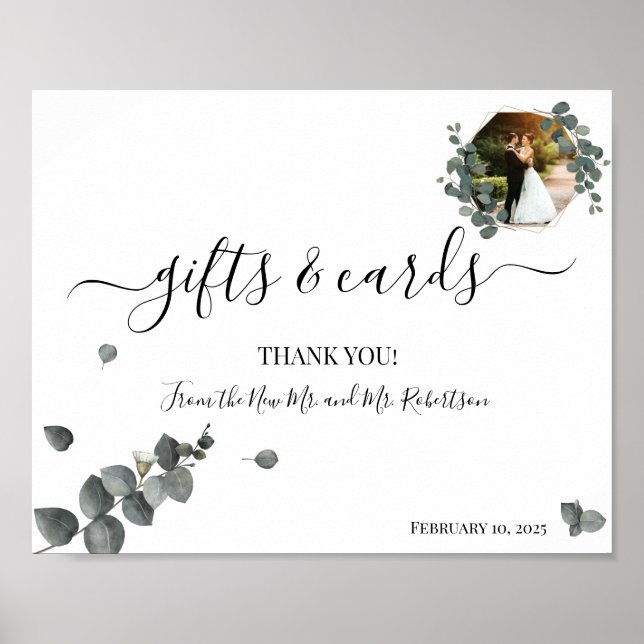 Poster Symbole Mariage vert Eucalyptus Cadeaux et Cartes (Devant)