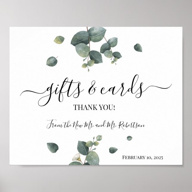 Poster Symbole Mariage vert Eucalyptus Cadeaux et Cartes (Devant)
