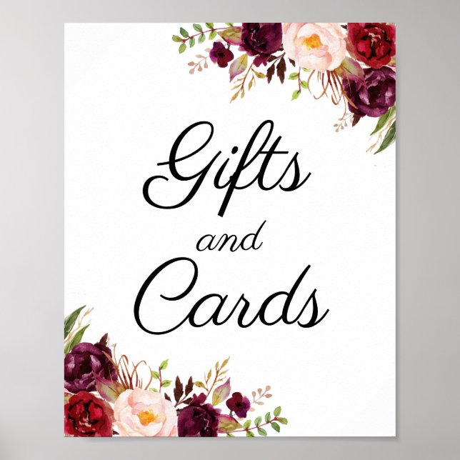 Poster Symbole Marsala & Pink Floral Cadeaux et Cartes (Devant)