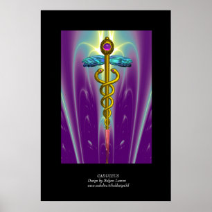 Poster Symbole médical Caducée Or Violet Vert Noir