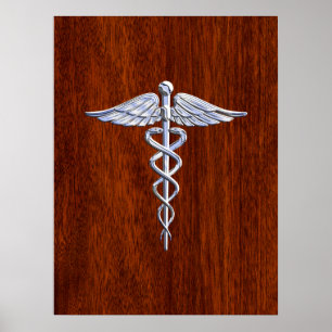 Poster Symbole Médicale de Caduceus en argent Imprimer