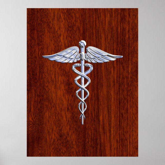 Poster Symbole Médicale de Caduceus en argent Imprimer (Devant)
