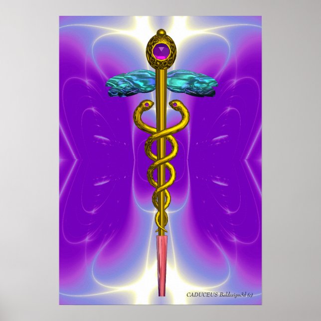 Poster Symbole Médicale OR CADUCUS Ultra Violet violet (Devant)