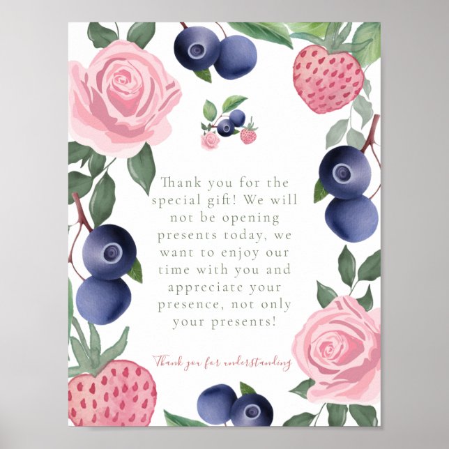 Poster Symbole Merci de fête fraise et bleuet (Devant)