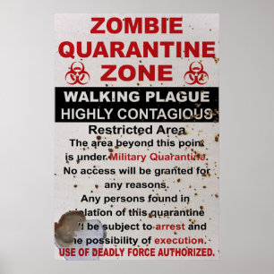 Poster SYMBOLE MILITAIRE DE quarantaine Zombie