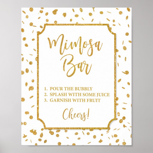 Poster Symbole Mimosa Bar Party ou Douche Gold Confetti (Devant)