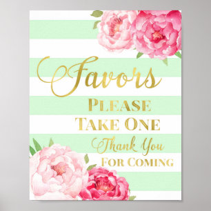 Poster Symbole Mint or rose Aquarelle Fleurs Faveurs