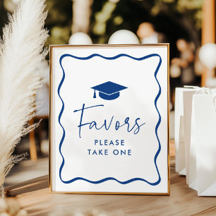 Poster Symbole moderne Blue Wavy Frame Graduation Faveurs