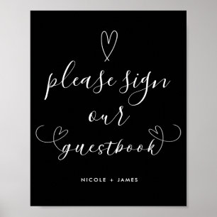 Poster Symbole moderne Coeurs noir & blanc Mariage Guestb