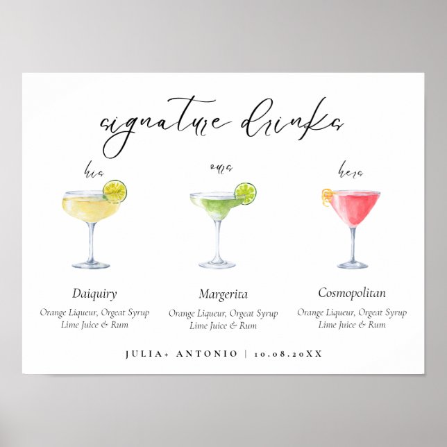 Poster Symbole moderne Mariage Cocktails Boissons (Devant)