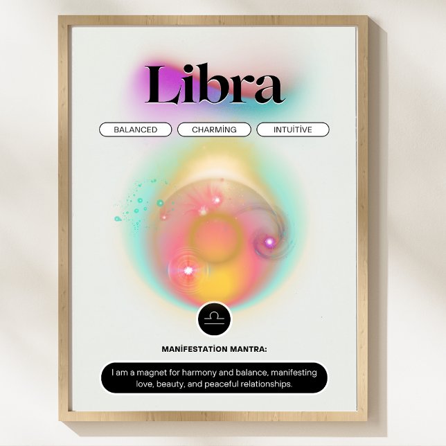 Poster Symbole moderne Zodiac Librairie Citation Air Elem (Modern Zodiac Sign Libra Quote Air Element Poster)