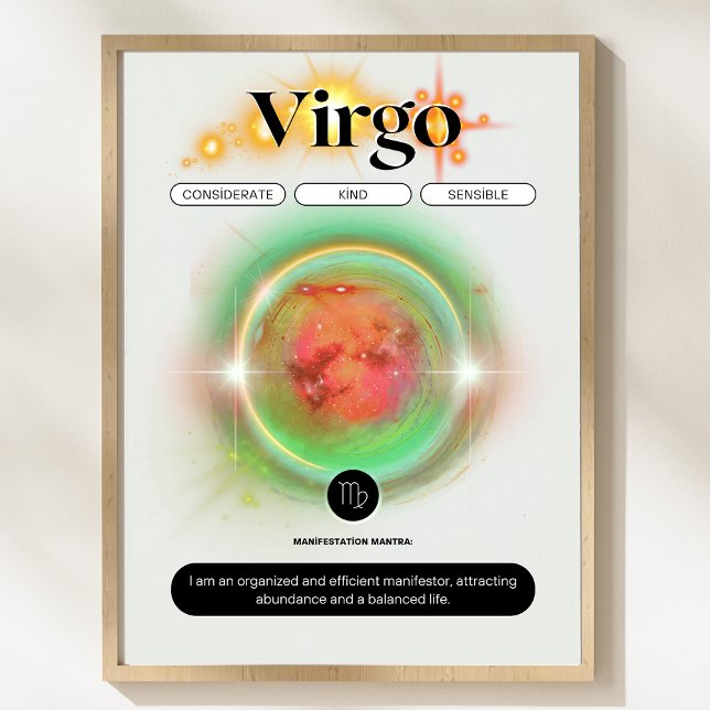 Poster Symbole moderne Zodiac Virgo Quote Élément Terre (virgo Zodiac Sign Art - Earth Element)