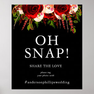 Poster Symbole Oh Snap du Boho Floral de Bourgogne Noire