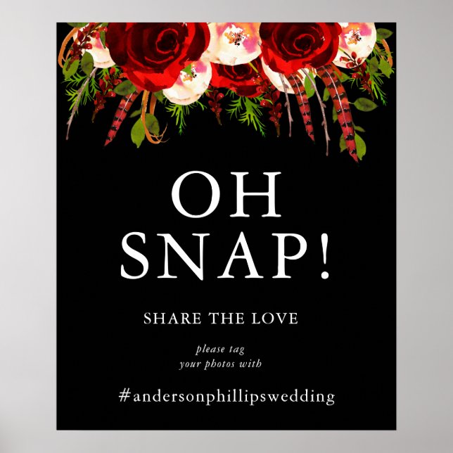 Poster Symbole Oh Snap du Boho Floral de Bourgogne Noire (Devant)