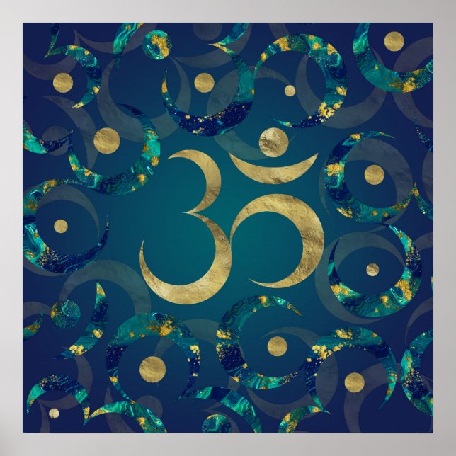 Poster Symbole Om géométrique Or et marbre (Devant)