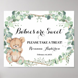 Poster Symbole or de l'ours vert Baby shower